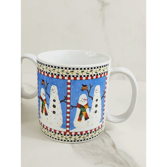 Oneida Sakura Coffee Mug Tea Cup Snowman 3 1/2" Debbie Mumm Stoneware x4 Vintage - Picture 3 of 12